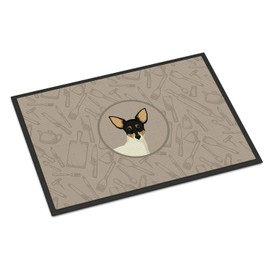 Caroline's Treasures CK2214MAT Toy Fox Terrier in The Kitchen Doormat 18x27 Front Door Mat Indoor Outdoor Rugs for Entryway, Non Slip Washable Low Pile, 18H X 27W