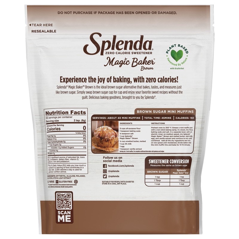 SPLENDA Magic Baker Brown Zero Calorie Plant Based Granulated Baking