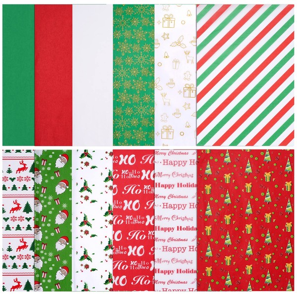Blisstime Christmas Tissue Paper, 180 Sheets 19.7" x 19.7" Xmas Wrapping Paper in 12 Different Designs Christmas Series Tissue Paper Bulk for Gift Wrapping Wine Bottles DIY Crafts Decor