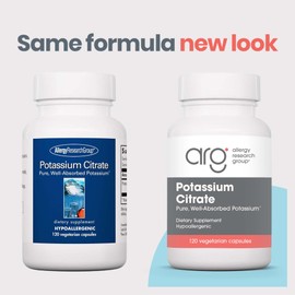 Allergy Research Group Allergy Research Group Potassium Citrate - for Men & Women, Organic, Pure, Well-Absorbed, 99mg Supplement, Vegetarian Capsules - 120 Count