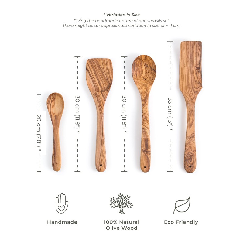 Darido Olive Wood Cooking Utensils Set of 3 with Extra