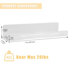 Mooisco 4 Pack Floating Shelves for Wall, 15" x 4" Acrylic Book Shelf for Plants, Toys, Book, Photo, Mounted Display Shelf Organizer in Bathroom, Room, Living Room Decor, Clear