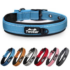TwoEar Dog Collars for Medium Dogs, Heavy Duty Dog Collar with Soft Neoprene Padded, Adjustable Reflective Nylon Dog Collar with Metal Buckle (M, Blue)