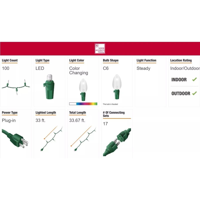 Home Accents Color Changing 100 Warm White to Multi Colored