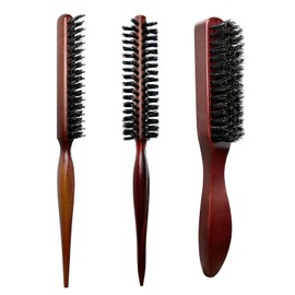 TopBine 3 PCS Boar Bristle Hair Brush,Boar Bristle Round Brush Slick Back Hair Brush Teasing Brush Soft Bristle Hair Brush for Men Women Styling Hairbrush(Brown)