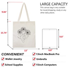 XINGNIAO Canvas Floral Botanical Tote Bag for Women Teacher, Reusable Grocery Bags, Cute Cat Tote Bags Aesthetic for Shopping