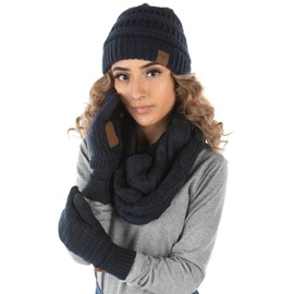 Funky Junque Beanie, Glove, & Scarf Bundle: Navy