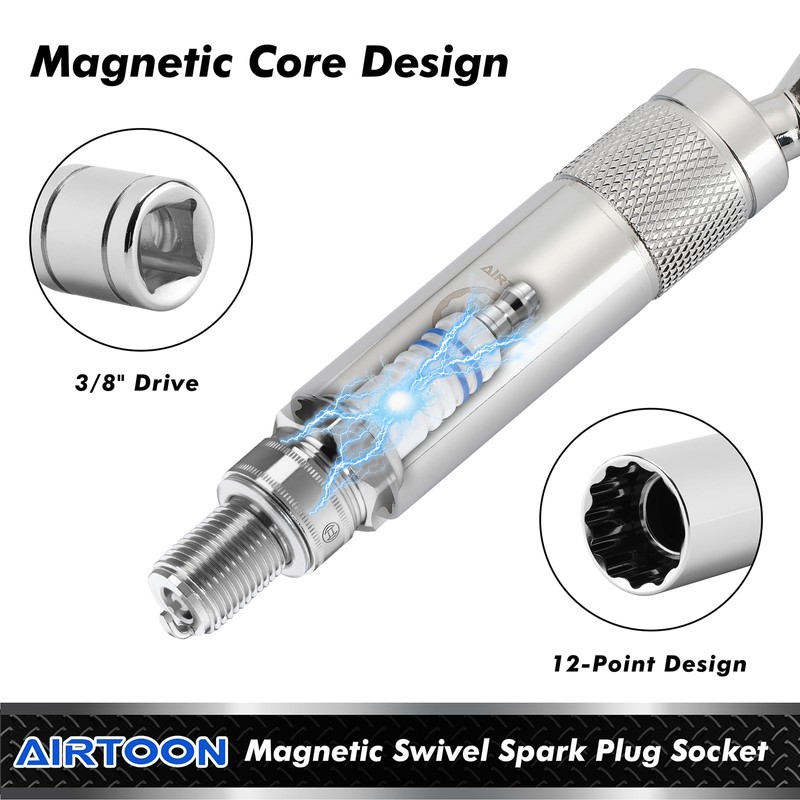 AIRTOON 7-Piece 3/8 Inch Drive Magnetic Swivel Spark Plug Socket