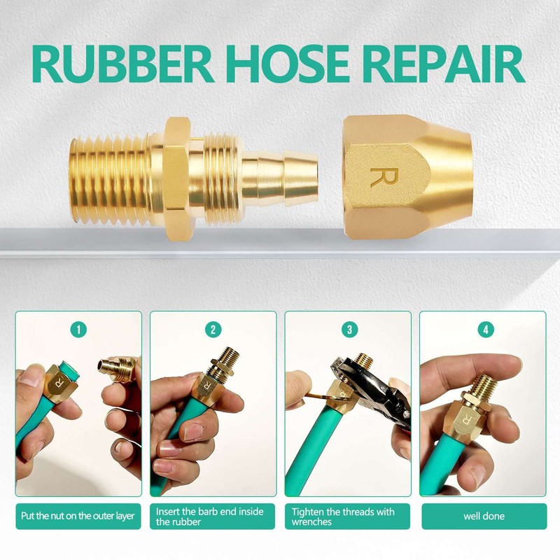 Pronese 4pcs Premium Solid Brass Pneumatics Reusable Rubber Hose-End Repair