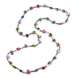 Avalaya Long Multicoloured Glass Bead, Sea Shell Nugget Necklace/ 100cm L