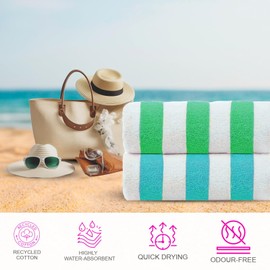 CASA COPENHAGEN Cabana Beach Designed in Denmark Rough and Tough, Quick Dry, Pool, Bath & Shower 30x60 inches 4 Pieces Cotton Beach Bath Towels Set - Turquoise, Green, Pink, Royal Blue