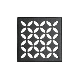 Schluter Kerdi-Drain Floral Shower Grate Kit with Integrated Bonding Flange - Ideal for Tile Showers - Stainless Steel, 4" Grate, Square, Matte Black Grate Finish - KDIF4GRKMGSD5