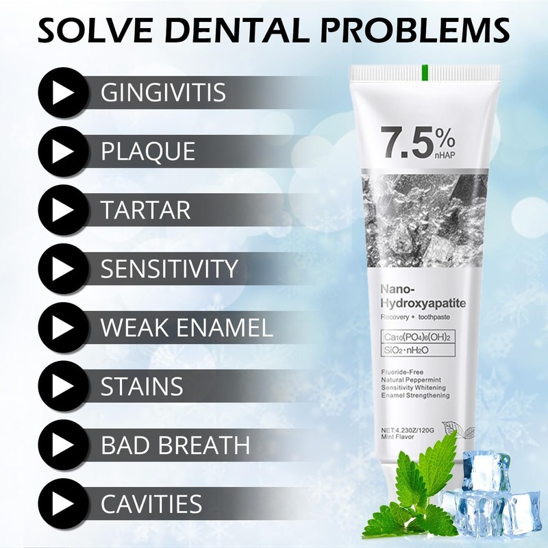 Hydroxyapatite Toothpastes for Enamel Protection and Tooth Strengthening, Gentle Mint,