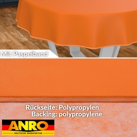 ANRO Oilcloth Tablecloth, Washable, Oilcloth, Garden Tablecloth, Outdoor, Indoor, Round, 120 cm with Hem, Orange