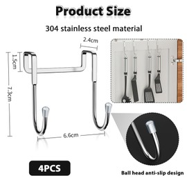 4 Pcs Cupboard Door Hangers, Wardrobe Door Hangers, Wardrobe Hook, Wardrobe Door Hooks, Over Door Hanger Stainless Steel, Heavy Duty Cupboard Narrow Door Hooks for Doors, Bedroom, Bathroom, Wardrobe