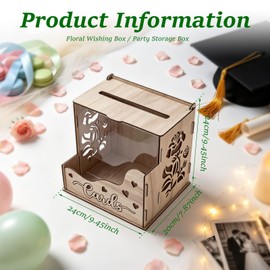 MRSUPP Wooden Wedding Card Box, Hollow Acrylic Window, 24x20x24cm
