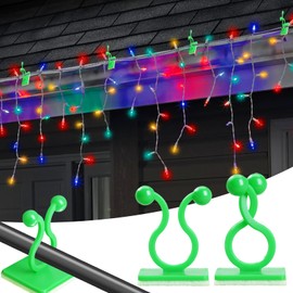 100 PCS Outdoor Light Clips Green Cable Clips Christmas String Light Clip Self Adhesive Cable Hooks Easy Cord Organizer Durable Wire Holder for Christmas Ornaments Fairy Lights and Decorations