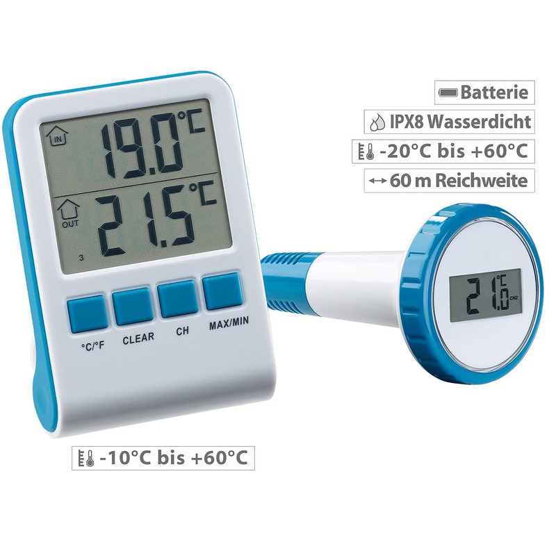 FreeTec water thermometer: Digital Pond and Pool Thermometer with LCD