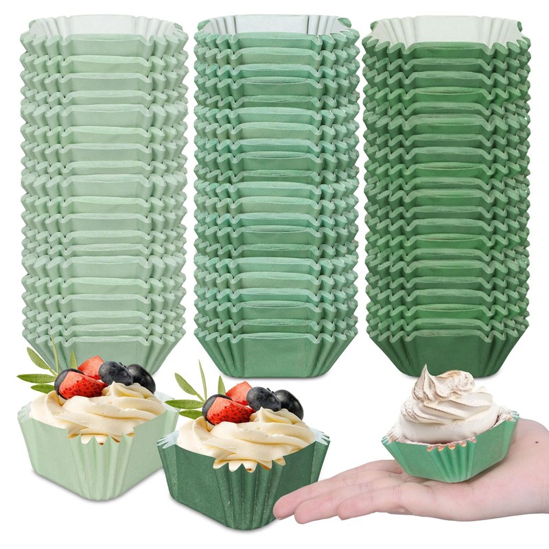 Whaline Whaline 450Pcs Gradient Green Mini Square Cupcake Liners Sage