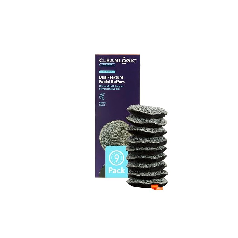 Cleanlogic Almohadillas faciales exfoliantes de doble textura carbón negro/gris, 9