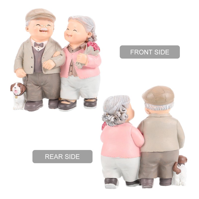 Veemoon Elderly Decorative Statue Resin Grandparents Statue Grandma Grandpa Statue