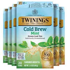 Twinings Mint Green Cold Brew Iced Tea Bags, 20 Count (Pack of 6), Unsweetened Flavoured Green Tea, Caffeinated, 120 Teabags