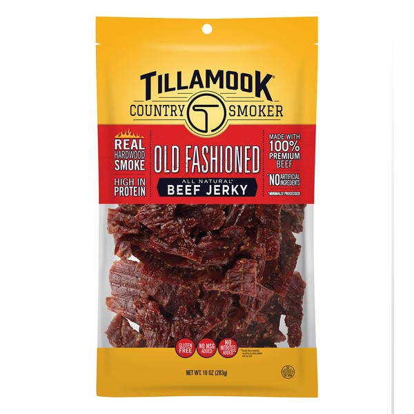 Tillamook Country Smoker Real Hardwood Smoked Beef Jerky, Old Fashioned, 10 Ounce