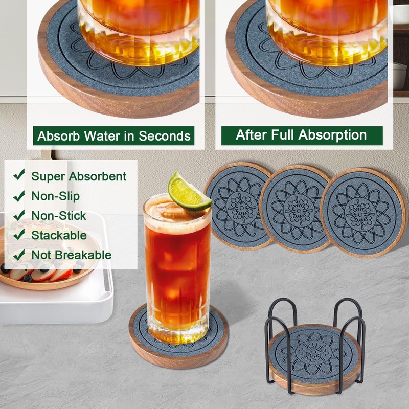 EDEGG 5 Pack Coasters for Drinks Absorbent, Coasters for Coffee