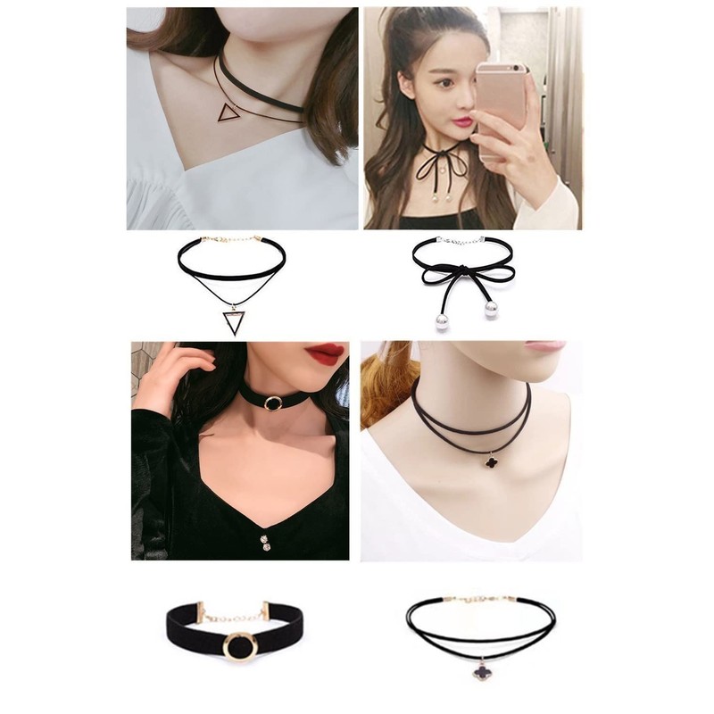 YFFSFDC Choker Necklace, Black, 20-piece Set, Simple, Stylish, Women's Choker,