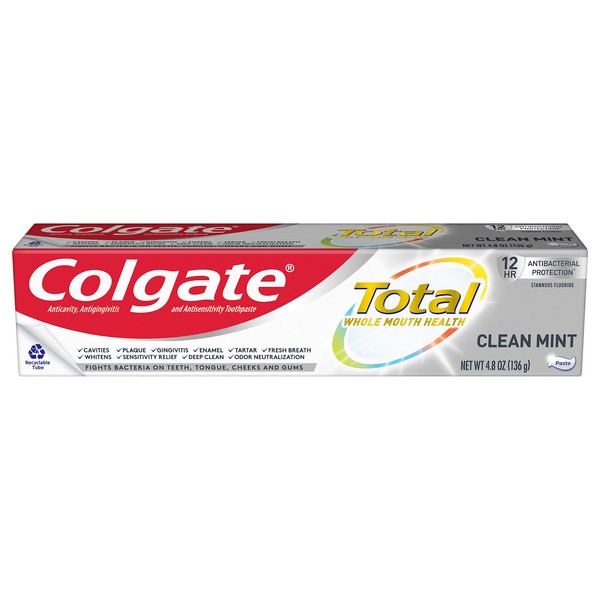 Colgate Total Clean Mint Toothpaste, 10 Benefits, No Trade-Offs, Sensitivity and Whitening Toothpaste, 4.8 oz Tube