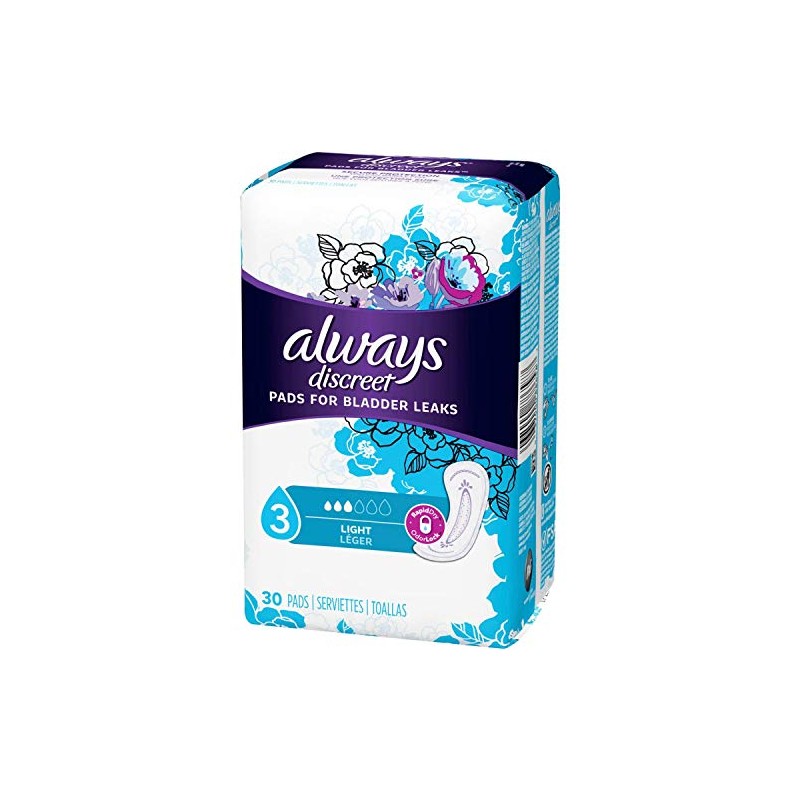 Always Discreet, Incontinence Light Pads, 3 Drops, 30 Pads each