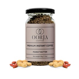OORJA Instant Coffee Granules - Peanut Butter Flavored Freeze Dried Coffee Made From Medium Roast 100% Arabica Beans for Quick Hot and Iced Coffees, 25 Servings