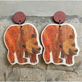 Eric Carle Children's Book Brow Bear Earrings Wood