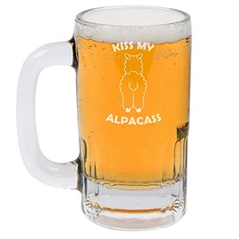 12oz Beer Mug Stein Glass Kiss My Alpacass Funny Alpaca Lllama Gift
