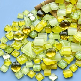 BTMIEY 200g Colorful Crystal Mosaic Tiles Small Mini Mosaic Tiles for Crafts Bathroom Kitchen Home Decoration DIY Art Projects (Yellow Series)