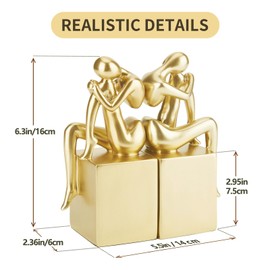 Decorative Bookends Made of Resin Gold, Set of 2 - Sturdy Book Holders for Shelves, Bookends with Weight, Non-Slip Design, Modern Bookcase Decoration for Home Office/Library