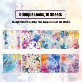 16 Sheets Aesthetic Scrapbook Paper Set – Vintage & More Styles for Junk Journals, Journaling, Scrapbooking & DIY Projects,TikTokShopBacktoSchool:_Colorful Ink Splash