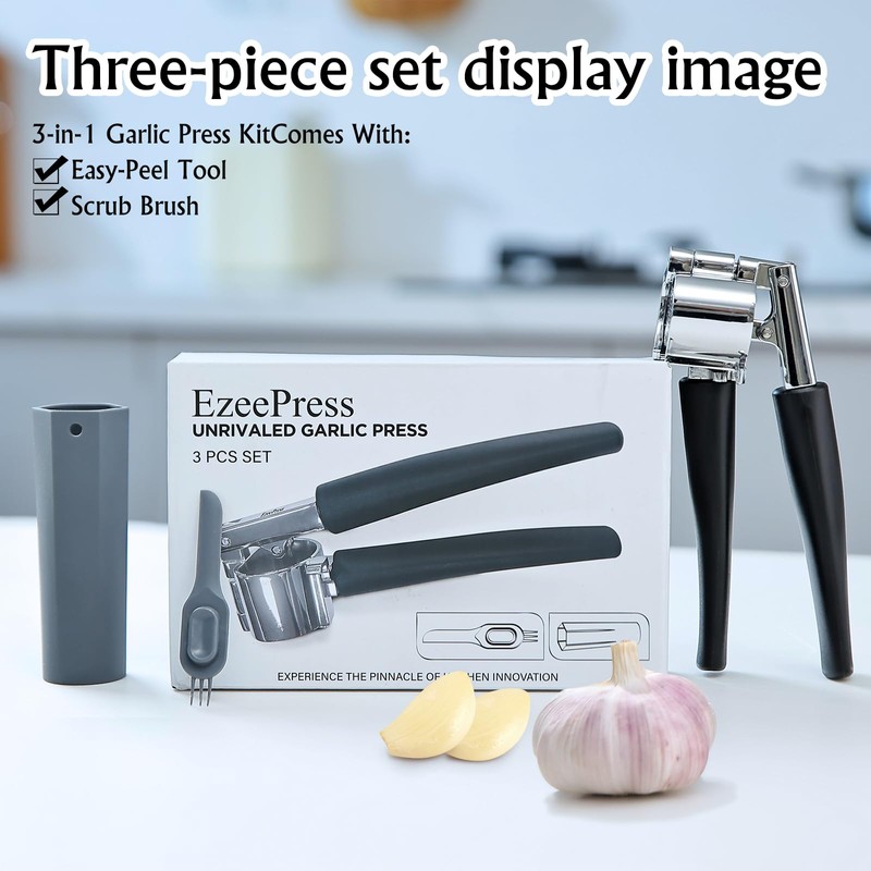 Garlic Press Mincer, Crusher Set with Removable Chamber - Ergonomic