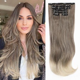 ALXNAN Clip in Hair Extension, 7PCS Hair Extension Thick Long Stright Layered Hair Extensions Light Dirty Bonde 20Inch Soft Lace Weft Hair Extensions for Women