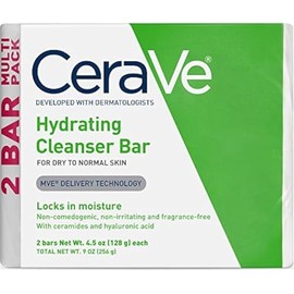Barra de Limpiador Hidratante CeraVe, Limpiador Corporal y Facial Sin Jabón con 5% Crema Hidratante CeraVe, Sin Fragancia, Pack de 2, 4.5 Onzas Cada U