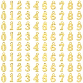 Shapenty 0-9 Figures Number Charms Alloy Metal Pendants Charms Bulk for Keychain Earrings Bracelets Necklace Jewelry Making Accessories DIY Craft Gift Decoration, 80PCS (Gold)