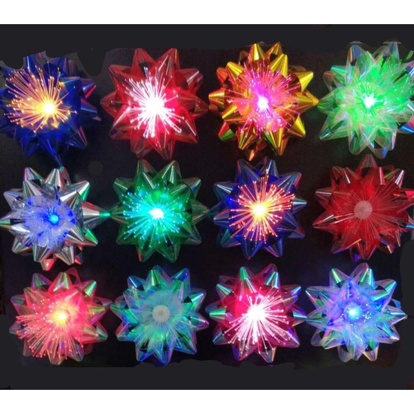 Light Up Glowing Gift Bows,Iridescent LED Ribbon Bow for Gift Packaging and Decorations- Fiber-Optic LED Glowing Gift Ribbon Flower Bows with LED Lights, Flashing and Color Changing, Self Adhesive,