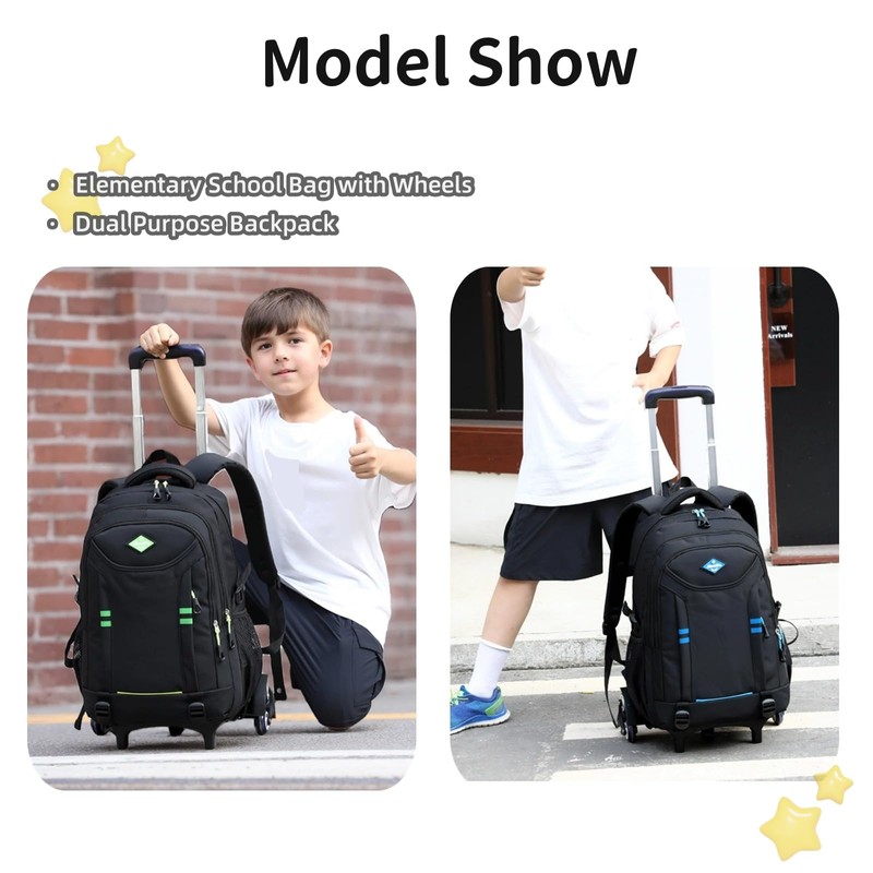 Rolling Backpack for Boys Elementary School Bag with Wheels Travel