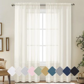 Lecloud Ivory Sheer Curtains 84 Inches Long 2 Panels Set for Bedroom Living Room, Light Filtering Transparent Voile Window Curtain Panels, Modern Airy Lightweight Curtains Drapes, Total Wide 84" Inch