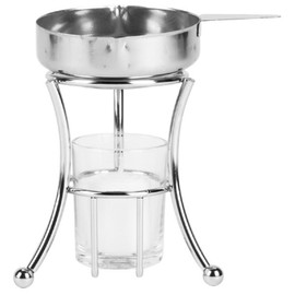 TrueCraftware- 3 Piece Set Butter Warmer Stainless Steel Warmer Pan with Chrome Iron Plated Wire Stand and Glass Holder- Warmer Set for Chocolate Butter Cheese Perfect for dip Fruit Dessert Snack