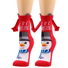 YIZRFU Christmas Hand in Hand Socks, 4Pcs Magnetic Holding Hands Socks Funny Mid Tube Socks Christmas Family Socks for Adult Kid Xmas Gifts