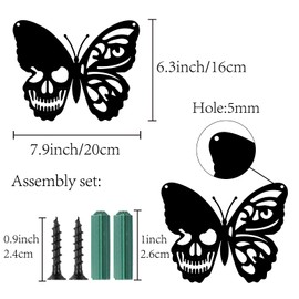CREATCABIN Metal Wall Art Butterfly Skull Decor Wall Hanging Plaques Ornaments Iron Wall Art Sculpture Sign for Indoor Outdoor Home Livingroom Kitchen Garden Office Decoration Gift Black 6.3 x 7.9inch