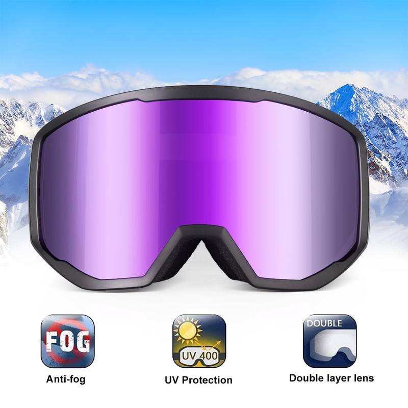 Ski Goggles, Adult Snowboard Goggles for Men Women, OTG Snow