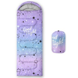 HOSIMA Sleeping Bags for Boys Girls Kids,Purple Stars Printed Lightweight Warm Portable Outdoor Indoor Waterproof Cold Resistant Sleeping Bag for Camping Hiking (Stars)