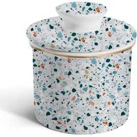 Butter Crock with Lid for Countertop,Ceramic French Butter Dish Keeper for Spreadable Soft Butter,3.7" Butter Container Holder with Terrazzo Marble Print, Housewarming Gift, Kitchen and Home Decor